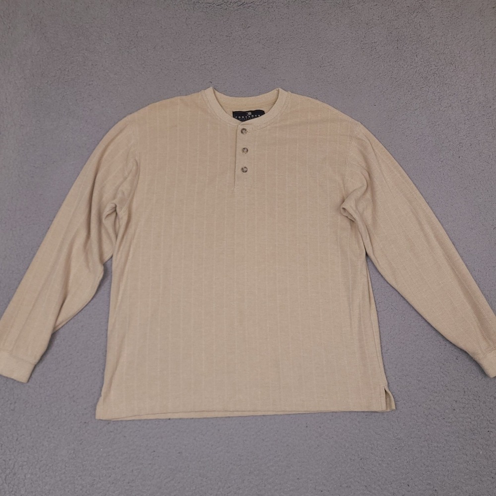 Consensus Sportswear Mens Long Sleeve Henley‎ Shirt Medium Tan Brown Textured